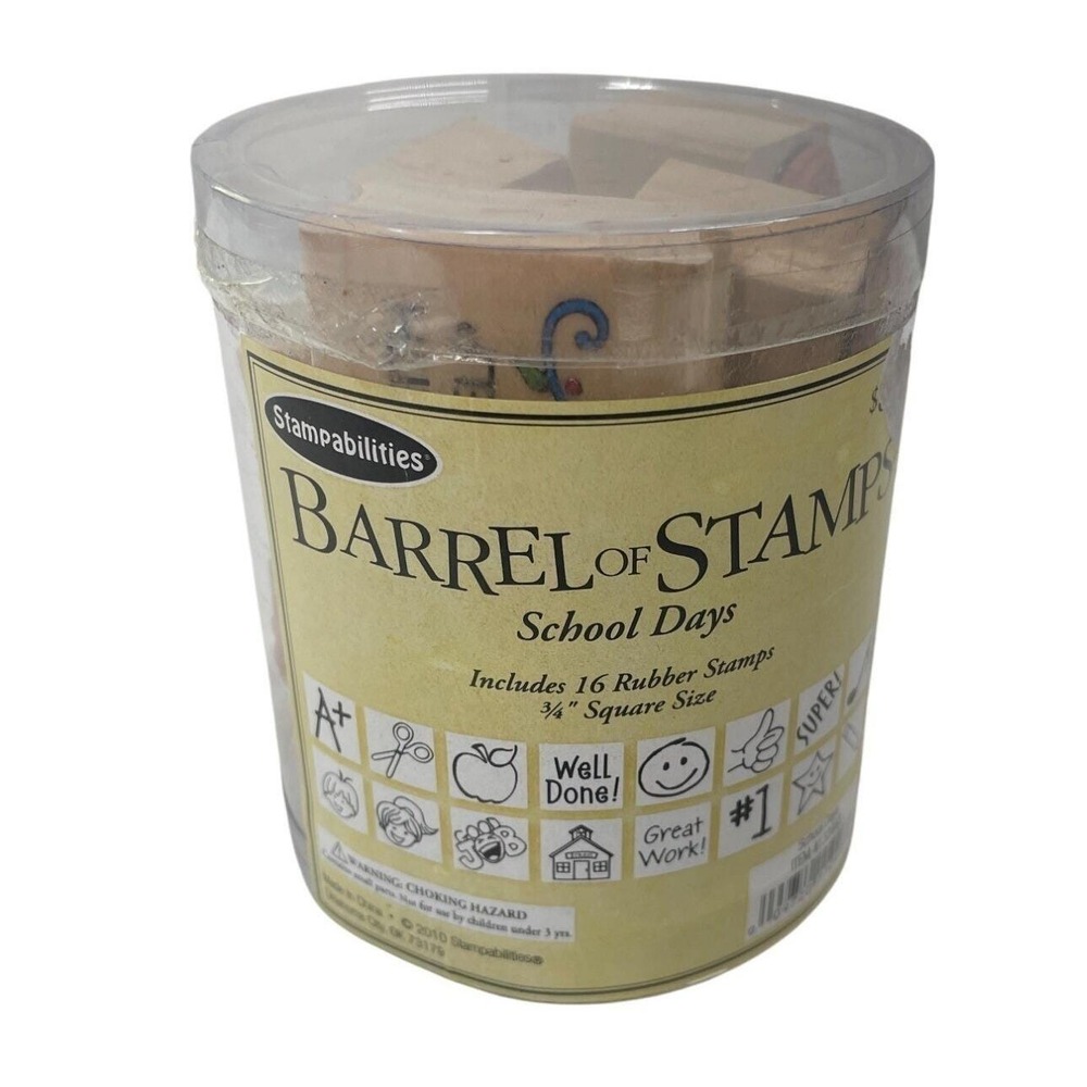 Stampabilities Barrel Of Stamps School Days Set Of 16 Rubber Stamps 3/4" Square